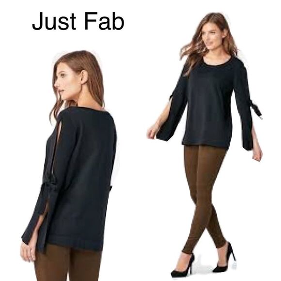 NWT Just Fab black open sleeve tie sweater size L - Picture 2 of 15